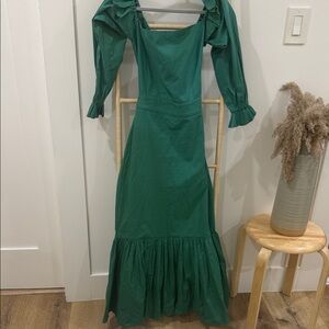 Eddy Green Square-Neck Maxi Dress with Puff Sleeves